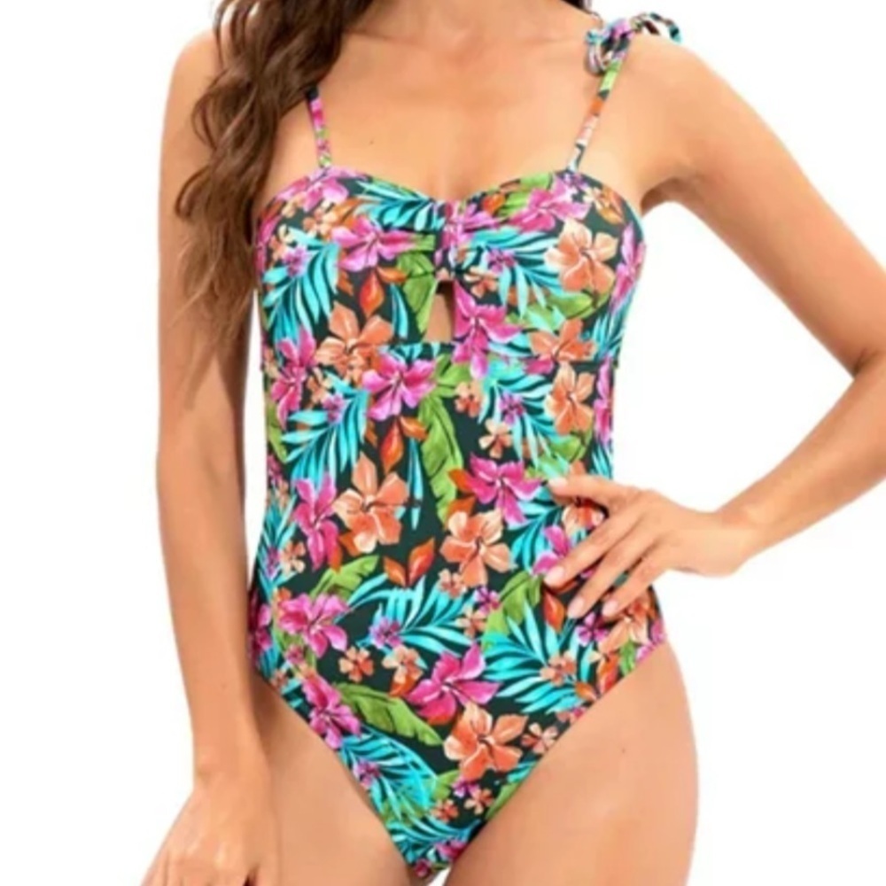 Lucky Brand Floral Tie Shoulder One Piece Size Medium